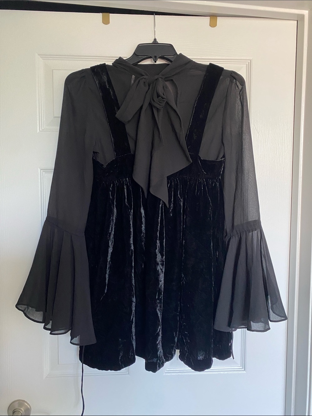 Free People Counting Stars Crushed Velvet Flare Sleeve Mini Dress - Picture 2 of 5